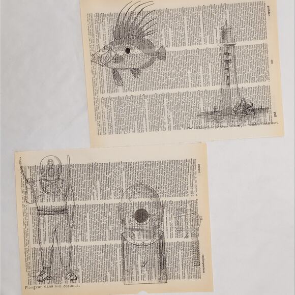 Sea Themed Dictionary Prints, Black and White Sea Prints, Book Page Prints - Picture 2 of 6